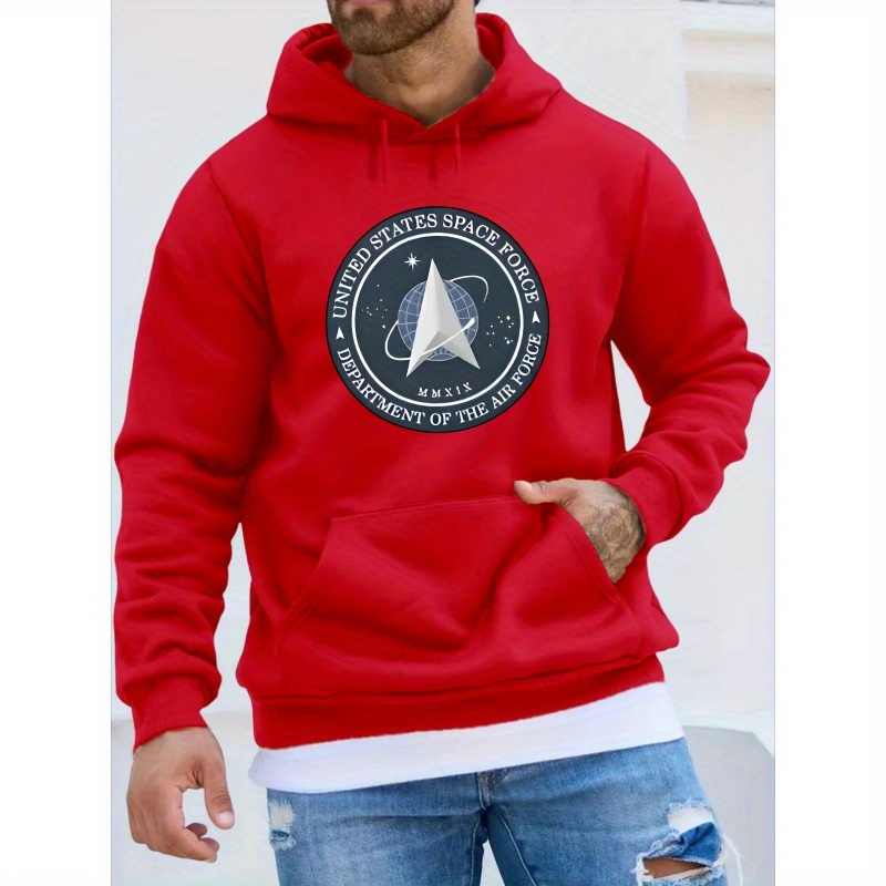 

United States Logo Hoodie - Casual Polyester 100% Knit Fabric Sweatshirt With Long Sleeves, Slight Stretch, Hooded Collar For Men - Winter Season Printed Pullover Top