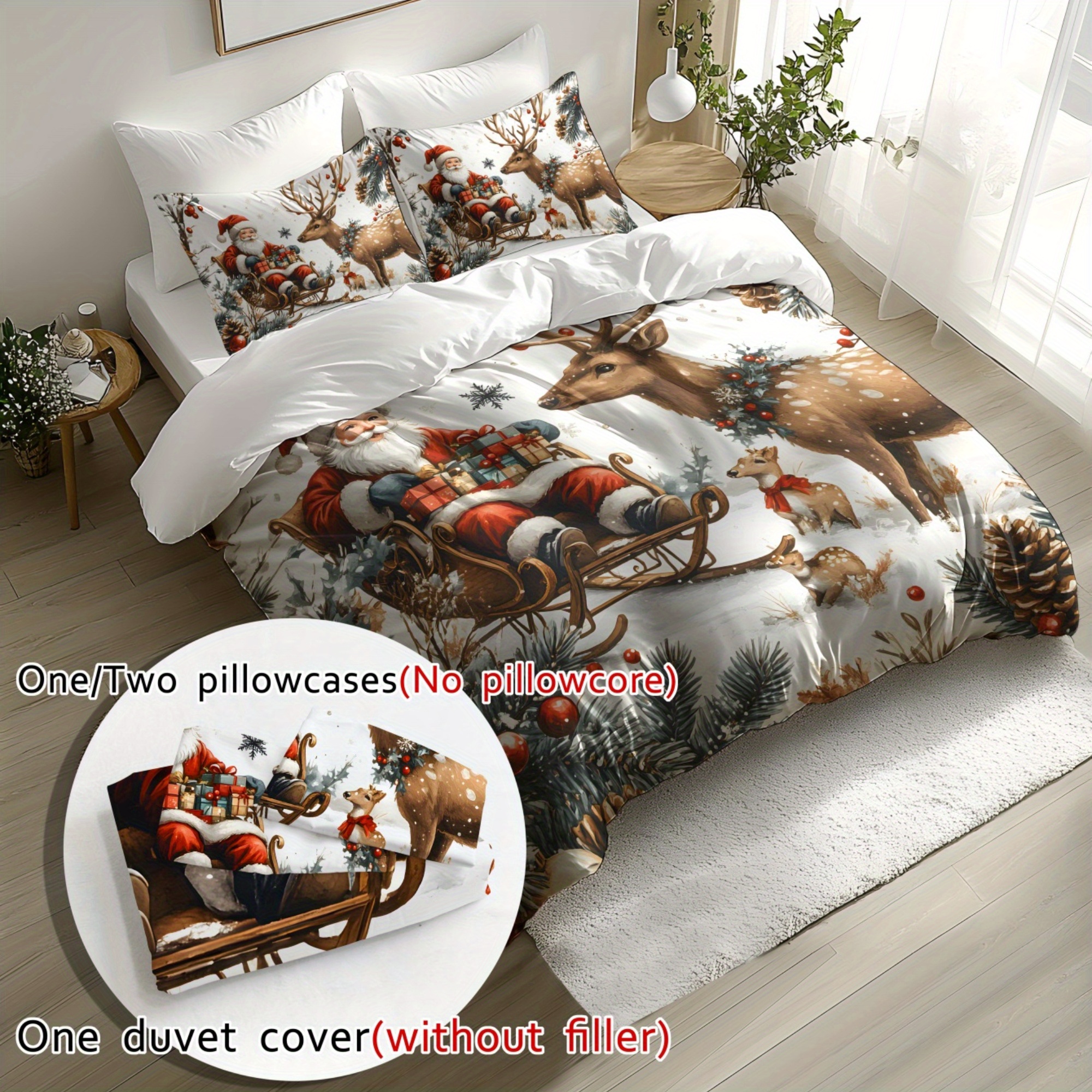 TEMU 2/3pcs Christmas, Santa Claus, , Snowflake, Gift Pattern Three-dimensional Super Soft Fleece Digital Printing Quilt Cover Kit Without Filling