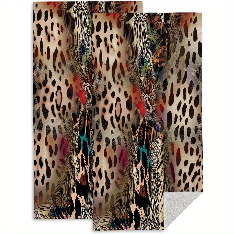 

2pcs Leopard Print Hand Towels - Soft, Absorbent Polyester Dish Cloths For Kitchen & Bathroom Decor, 18x26 Inches