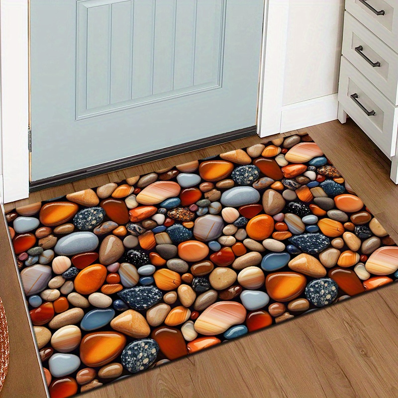 

1pc Anti-slip Doormat With Realistic Pebble Design - Polyester, Hand Washable, Laundry Room, Kitchen, Bathroom, Entryway - Versatile Home Decor Accessory