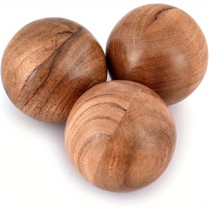 Image of Decorative Acacia Wood Round Balls Set Of 3 For Christmas Decor Bowls Table Centerpiece | Coffee Table And House Décor (set Of 3), (3" X 3" X 3"), Non-food Contact