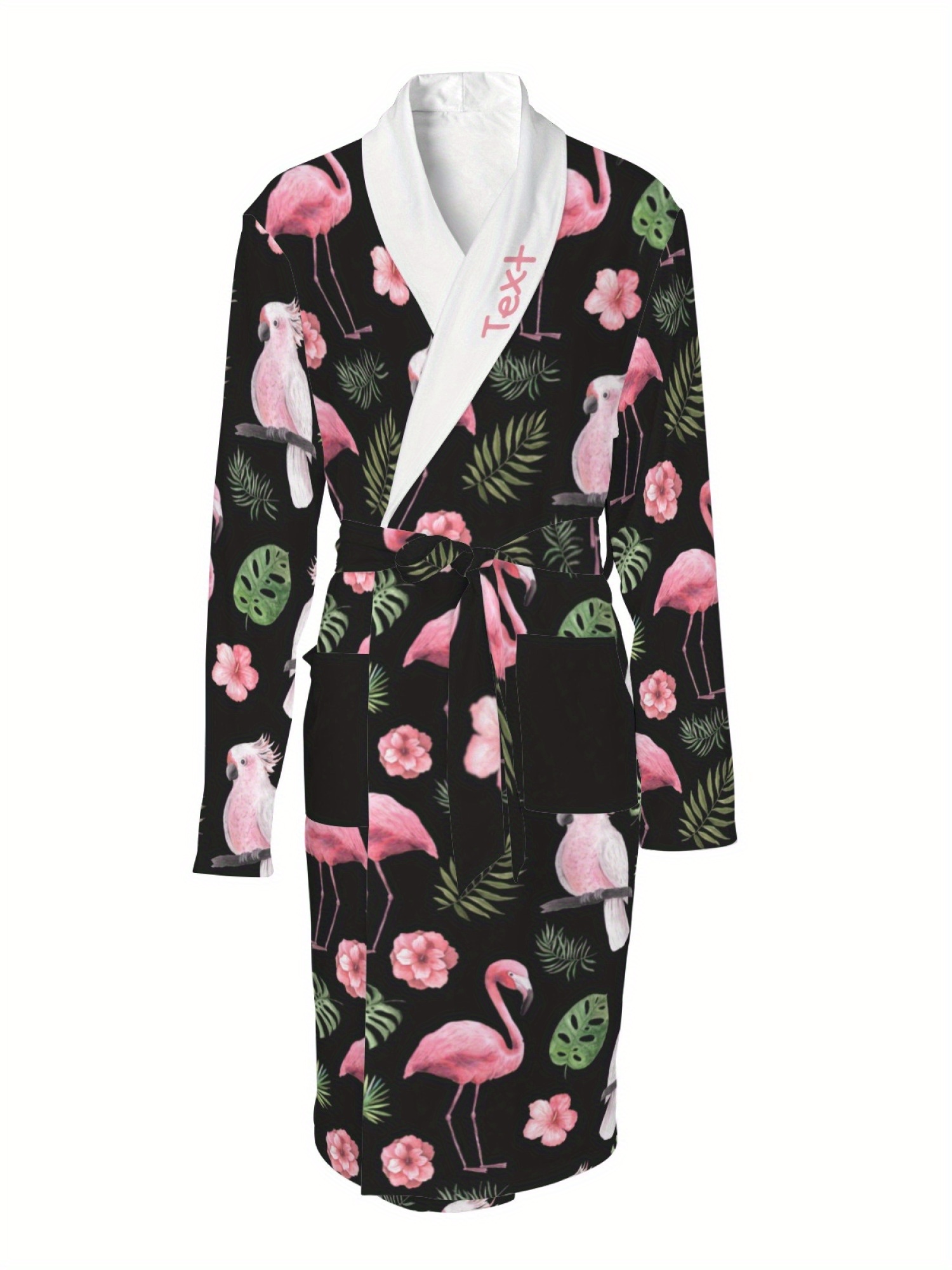customizable flamingo pattern long bathrobe pocket casual Temu
