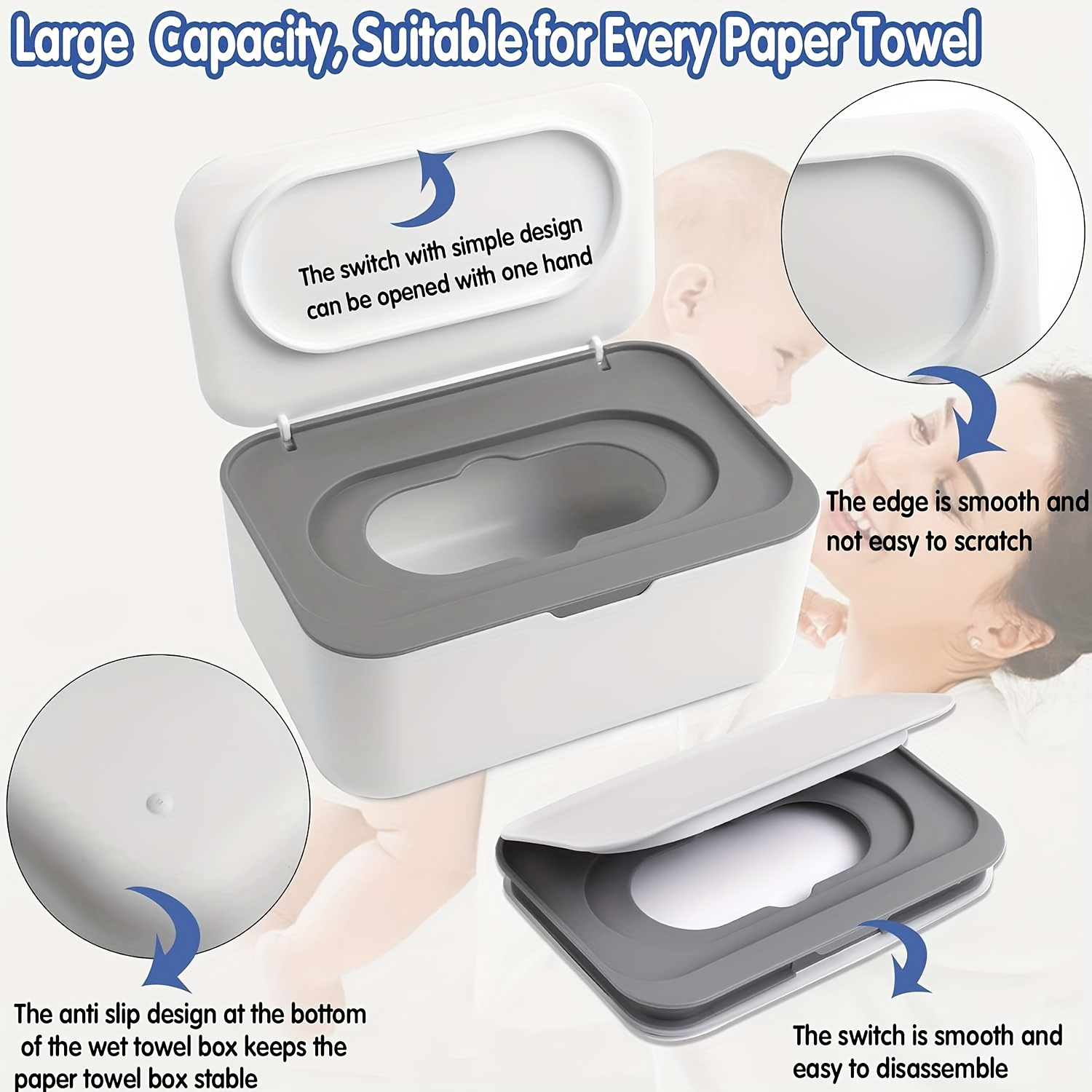 

Rectangle Plastic Tissue Holder, Refillable Wet Wipe Dispenser For Adults, -hand , Non-slip Base, Compatible With Multiple Paper Towel Sizes