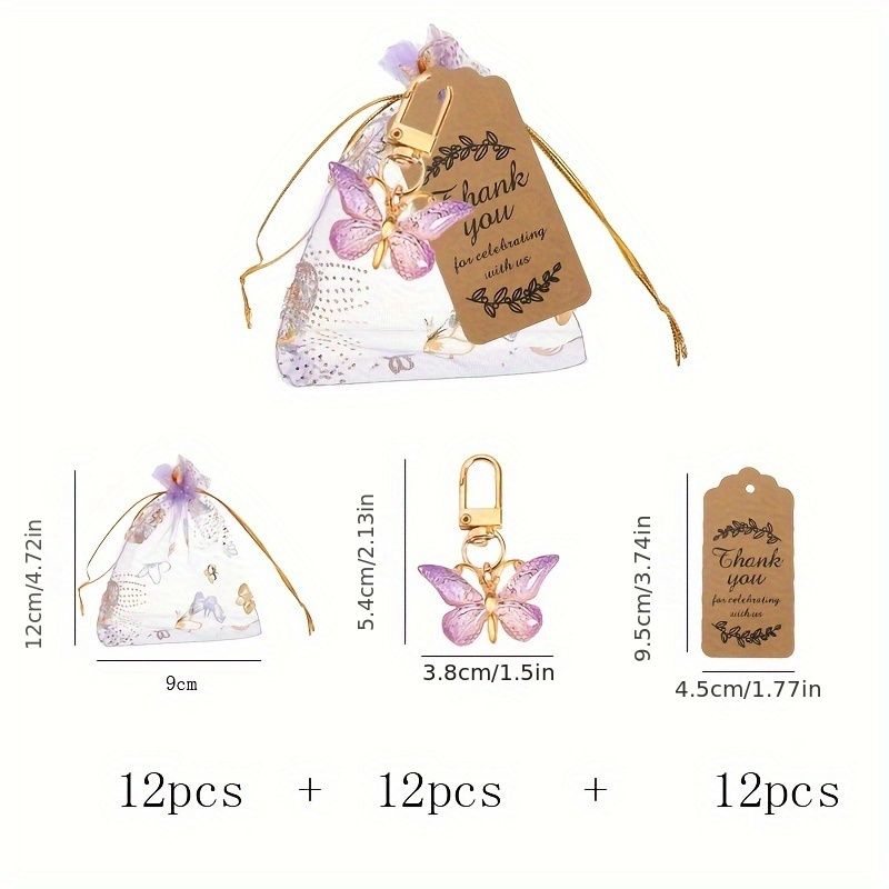E-shop 36-teiliges Schmetterling Schlüsselanhänger Geschenkset mit "Danke" Kraftetiketten - /Metall, Ideal für Geburtstagsfeiern, Hochzeiten,