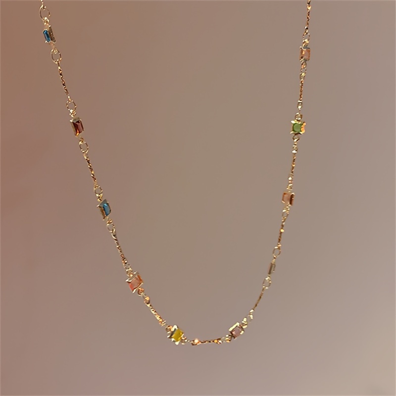 TEMU A 5 Colored Stone Princess Necklace, Light Luxury And Minimalist, With A Bohemian Collarbone Chain Jewelry And Gift Box Packaging
