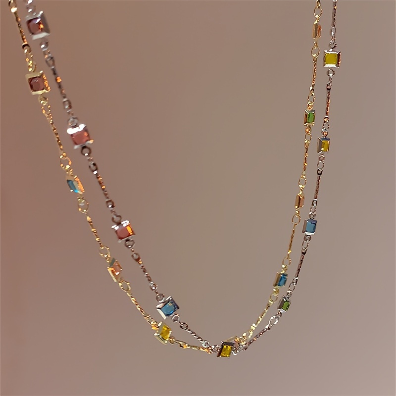 

A 5 Colored Stone Princess Necklace, Light Luxury And Minimalist, With A Bohemian Chain Jewelry And Gift Box Packaging