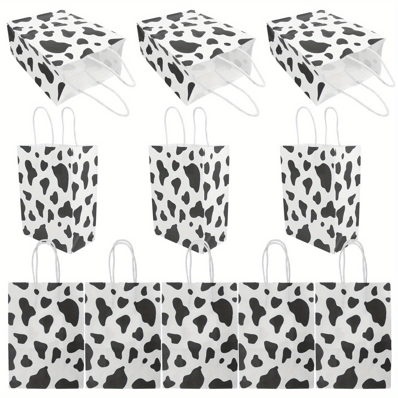 

12pcs Cow Print Bags Paper Bag With Handles Portable Gift Bags Jewelry Packaging Bags Cow Pattern Paper Bags