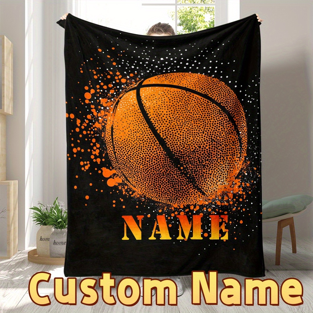 

Personalized Basketball & Stars Flannel Throw Blanket - Soft, Warm, And Machine Washable For - Couch, Bed, Travel, Camping, Office - Unique Gift Idea