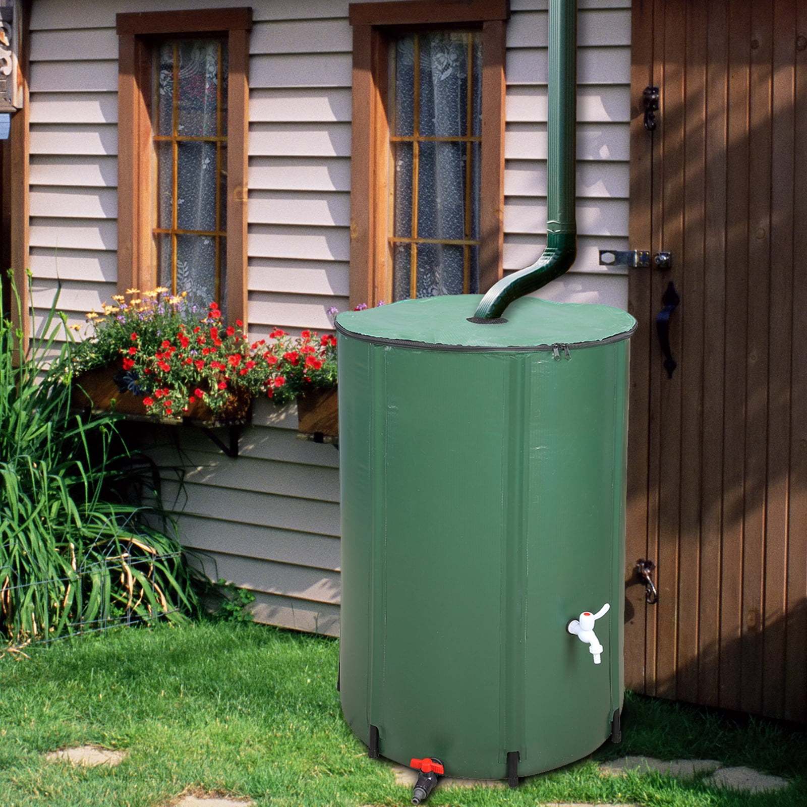 

Gallon Green Foldable Rain Barrel - Pvc Mesh Fabric, Leak-proof & For Outdoor Water Collection, Patio, Lawn Care & Emergency Backup