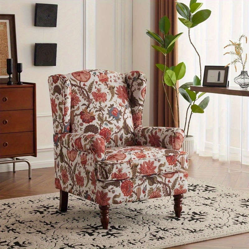 

Fabric Accent Chair, Modern Upholstered Armchair With Solid Leg, Leisure Single Sofa Chair For Living Room Bedroom Reading And Studio, Red Floral