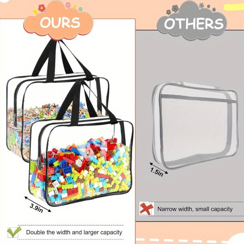 1pc large transparent pvc waterproof storage bag with black zipper versatile organizer for toys books puzzles travel essentials   plastic no electricity needed toy storage details 7