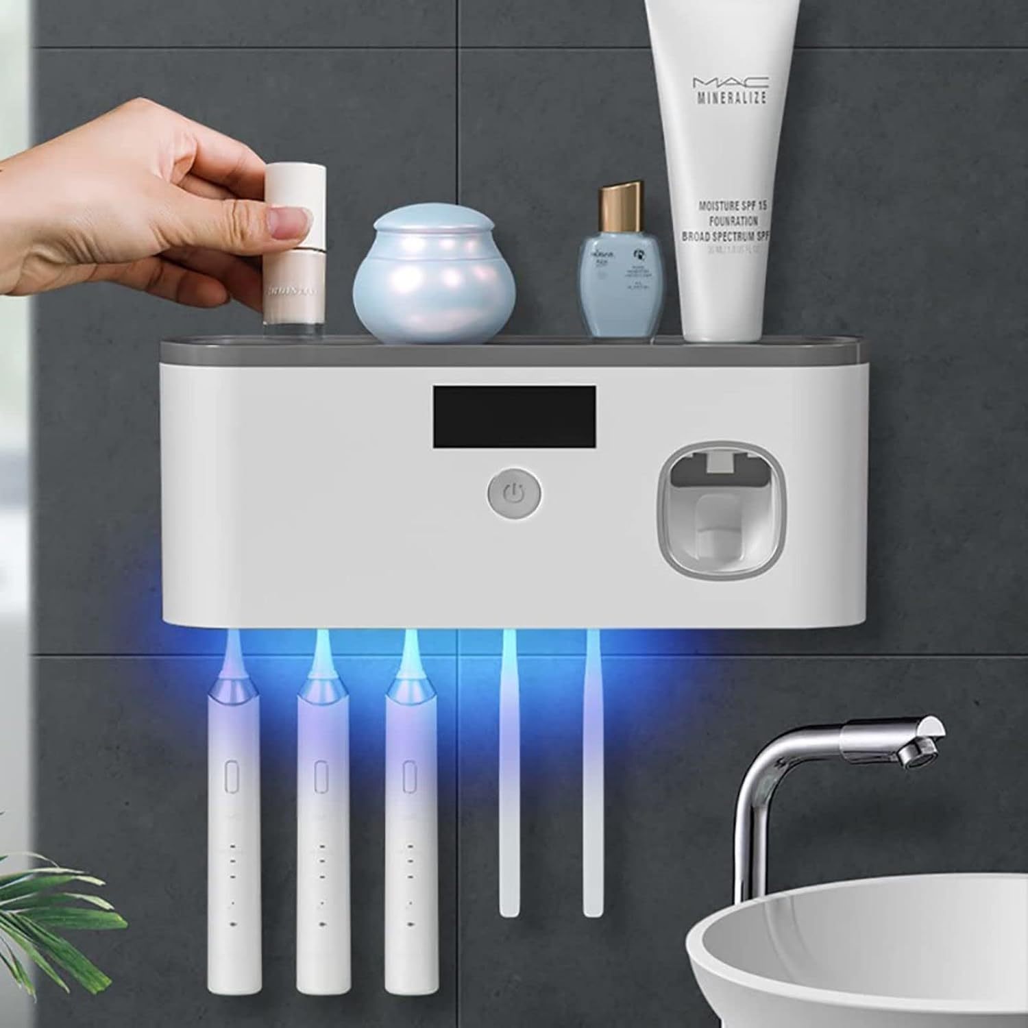 TEMU Toothbrush Holders For Bathrooms, Wall Mounted Toothbrush Holder With Toothpaste Dispenser, Rechargeable Cordless Wall Mounted Tooth Brushing Holder