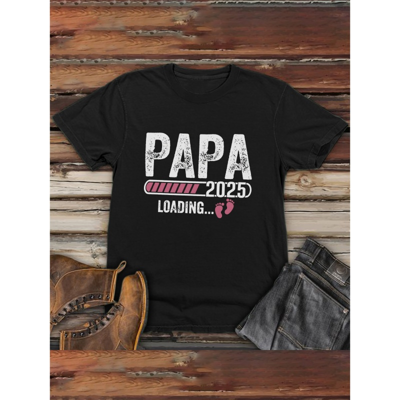 

Men's Casual Polyester T-shirt, "papa 2025" Print, Short Sleeve, Round Neck, Summer Fashion Top, Knit Fabric, Adult Size, , For Outdoors