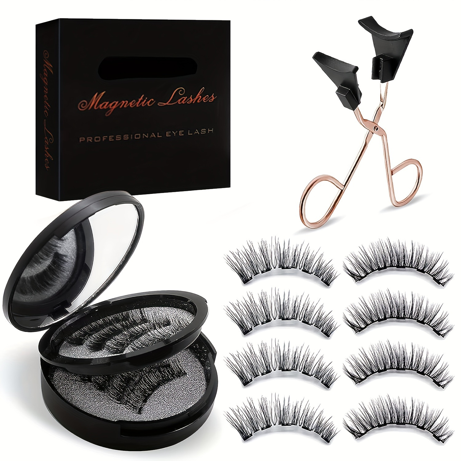 

Easy-wear Magnetic Eyelashes Kit With Curler - Glue-free, Reusable 3d False Lashes & Applicator, Waterproof & , Eyelashes, Magnetic, Reusable, Waterproof