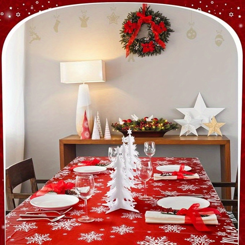 

Red Christmas Tablecloth - & Carry, Dining, Bbqs, Indoor & Outdoor Use - Dustproof, Washable Polyester