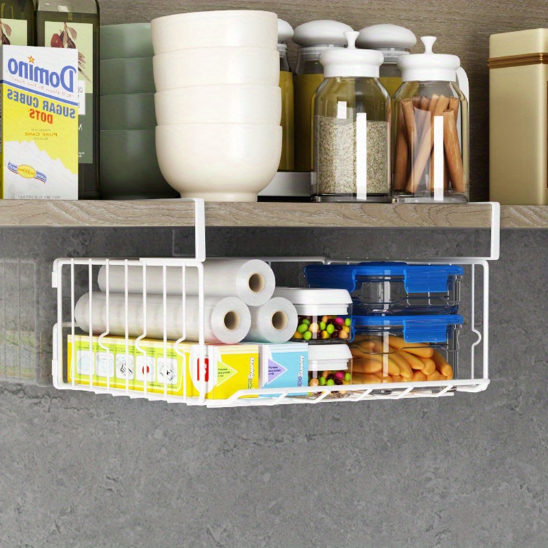 1 2pcs storage rack metal under shelf storage rack hanging wire basket rack kitchen pantry bookshelf under shelf storage basket christmas easter valentines day opening season gift details 0