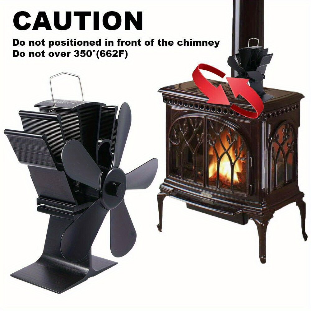 

5 Blades Heat Wood Stove Fan Top Burner Fireplace Silent Aluminum 1100rpm