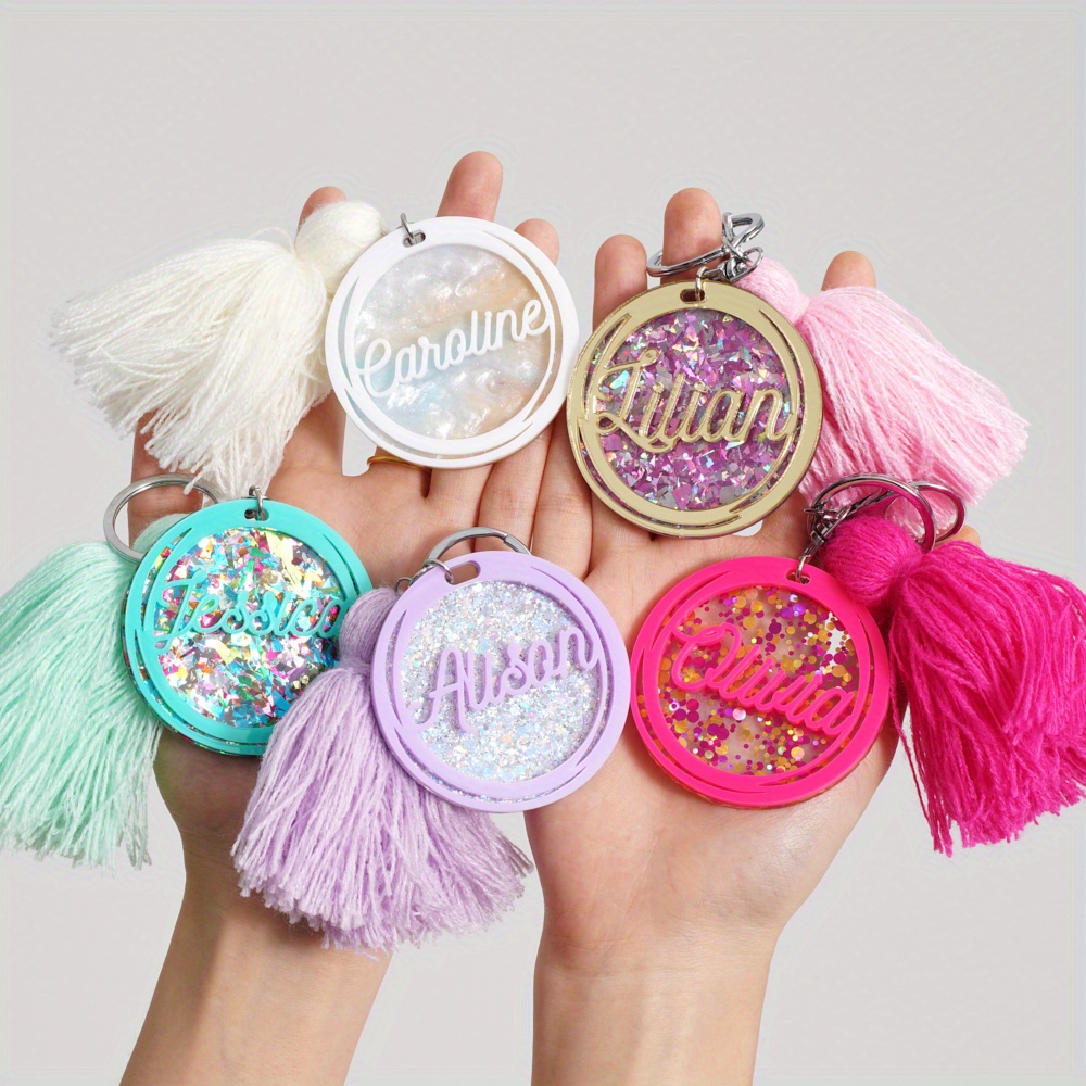 

1pc Personalized Acrylic Keychain With Tassel, Glitter Sequins, And Custom Alphabet Lettering - Ideal Valentine's Day Gift For , Decorative Ladies Key Ring With Lobster Clasp