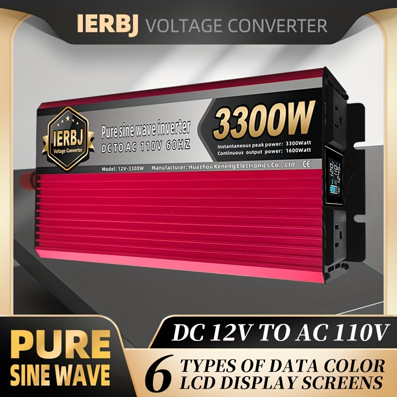 

3300w Pure Sine Wave Inverter 12v To 120v Ac Converter For Home, Rv, Truck, Off-grid Solar Power Inverter With Built-in 5v/ 2.1a Usb, Ac Hardwire Port