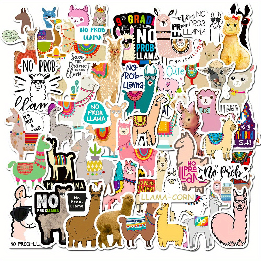 Set Of 50 Alpaca-themed Stickers Suitable For Decorating Water Bottles, Skateboards, Laptops, Phones, And For Use In Journaling And Scrapbooking, Perfect For Party Supplies
