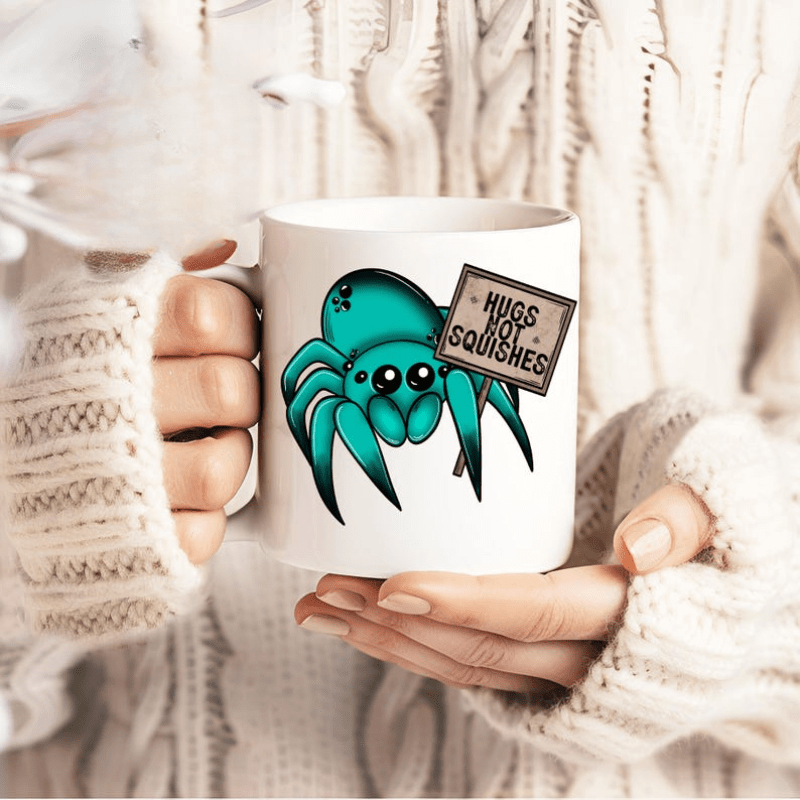 

1pc, Hugs Not Squishes Cute Jumping Spider 11 Oz Coffee Mug, Spider Mug, Jumping Spider Gift, Cute Spider Cup, Gift For Women