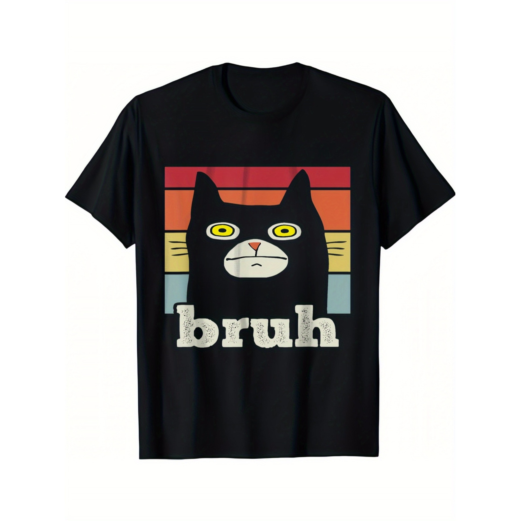 

Bruh Cat Geometric Colors Funny Sayings Boy's T-shirt, Youth Tees Short Sleeve Casual Tops As Gifts