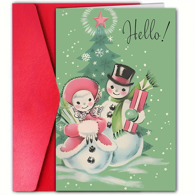 

Retro Christmas Greeting Card With Santa & Trees - Holidays, Birthdays & , Fits Any Recipient, 4.7"", Envelope Included