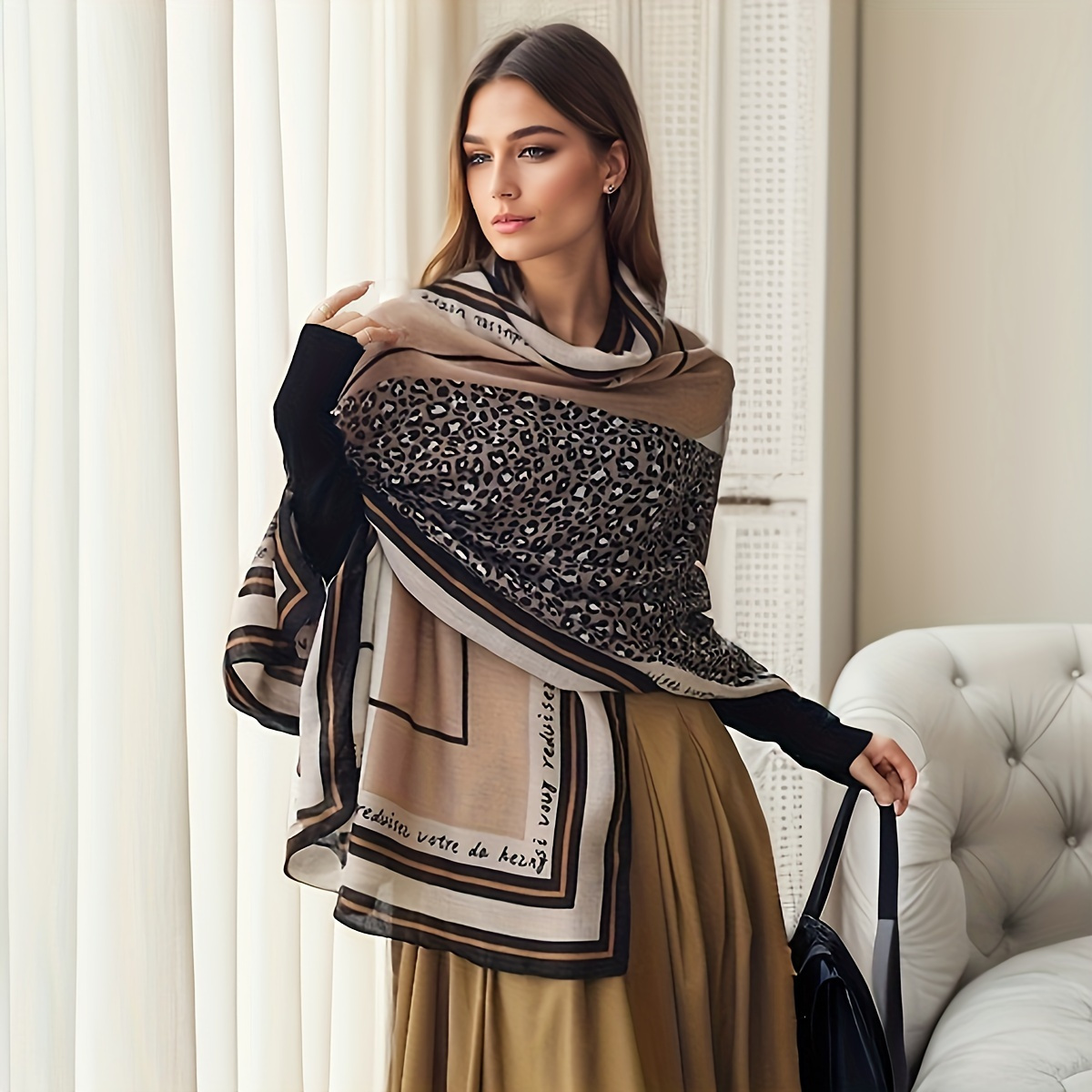 

Bohemian Style Women's Winter Scarf Shawl Wrap - Polyester, Embroidery & Print, , Snowproof, Casual & Outdoor Use
