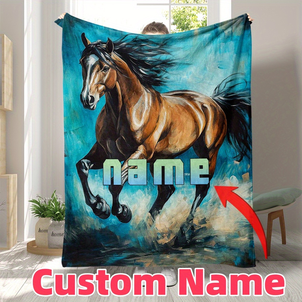 

Personalized Horse-themed Flannel Throw Blanket - Soft, Machine Washable Polyester Fleece For All - Sofa, Bed, Travel & Camping - Unique Gift Idea