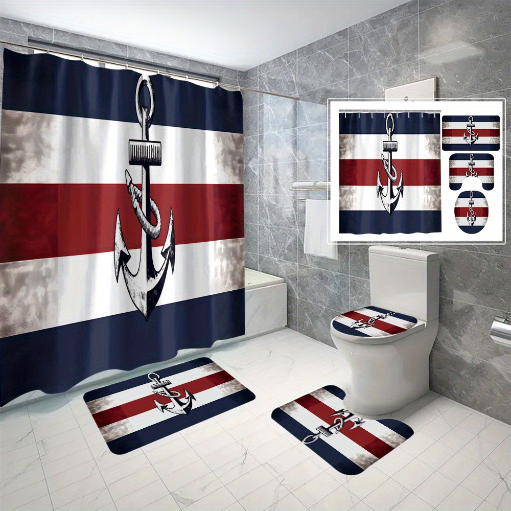 

Nautical Anchor Maritime Bathroom Set With Water-resistant Woven Polyester Bath Ensemble - Machine Washable - Includes Hooks And Unlined Multi-piece Options (1pc/2pc/3pc/4pc/6pcs)