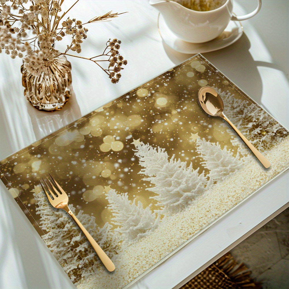 

[] 4pcs, Christmas Tree Printed Placemats, Set Of 4 Table , Placemats For Dining Table Decoration