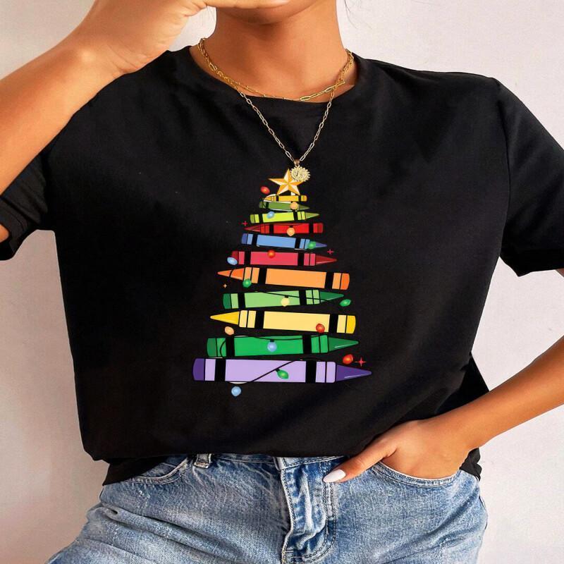 

Christmas Neck T-shirt, Casual Short Sleeve T-shirt For , Women's Clothing