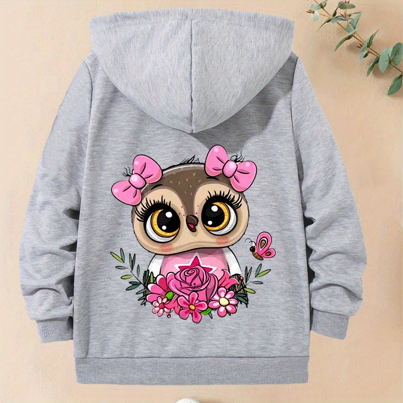 

Mignon Sweatshirt à Capuche à Imprimerie d'Animaux de Dessin - Veste de Survêtement en Mélange de Polyester Casual avec Poche , Manches Longues pour et le - Légère Élasticité, Tissu Tricoté