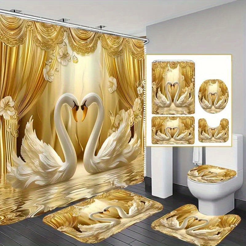 

1/3/4pcs Set Of Shower Curtain Set , Bathroom Decoration, Bathroom Accessories Including Bathroom , U-shaped Mat, Toilet Mat, 180x180cm Shower Curtain 12