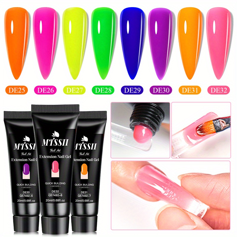 

8pcs Neon Poly Nail Gel Set - 20ml Each, Long- , Builder Gels For Quick Extensions And