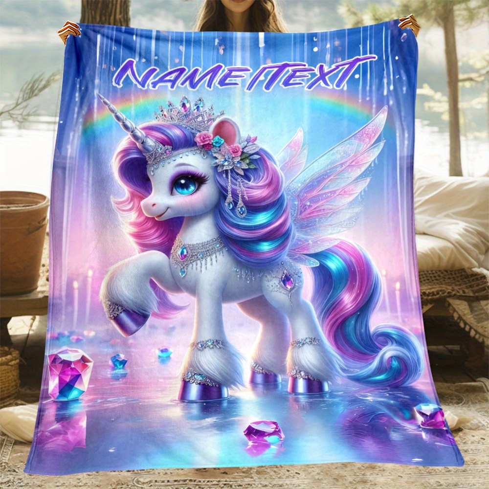 

Customizable Name Unicorn Blanket - 1pc Flannel Fleece Throw, No Feather, Polyester, Electricity-free, For Sofa, Bed, Travel - Warm, Soft Blanket For Family, Office, Couch