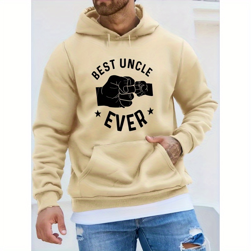 

Best Uncle Ever Hoodie Sweatshirt - Casual Polyester Hoodie With Long Sleeves, Knit Fabric, Hood, And Alphabet For Men - Winter Plush Sweater Gift