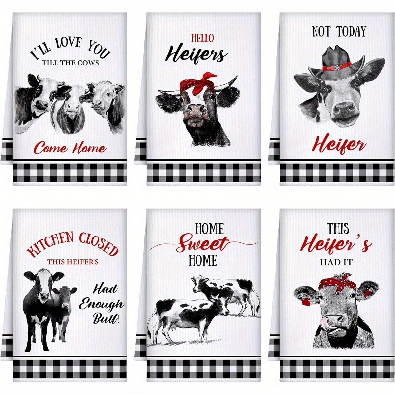 

Farmhouse Kitchen Towel Set: 6 Pieces Of Cartoon Farm Animal Towels, Thanksgiving, , Or Christmas Decorations - 18x26in, Hand Wash Only