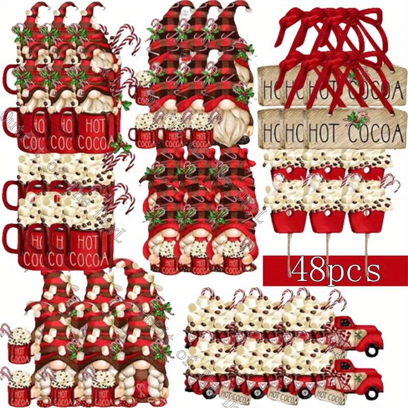 

48pcs With Hemp Rope, Vintage Wooden Christmas Ornaments - Cardboard Hanging Decor For Christmas Tree Hanging Pendants & Holiday Party - Home & Window Decorations