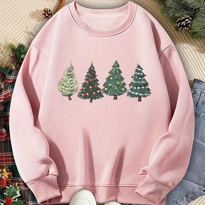 

Christmas Tree Print Pullover Sweatshirt, Casual Long Sleeve Crew Neck Sweatshirt For Spring & Fall, Women's Clothing