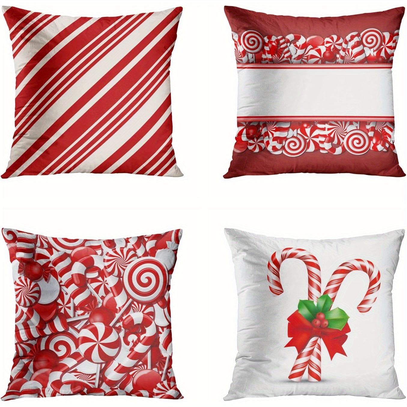 

A Set Of 4 Pillowcases 18x18 Inches Red And White Cream Candy Candy Christmas Cane Home Decoration Pillowcase Square Sofa Bed Sofa Cushion Cover