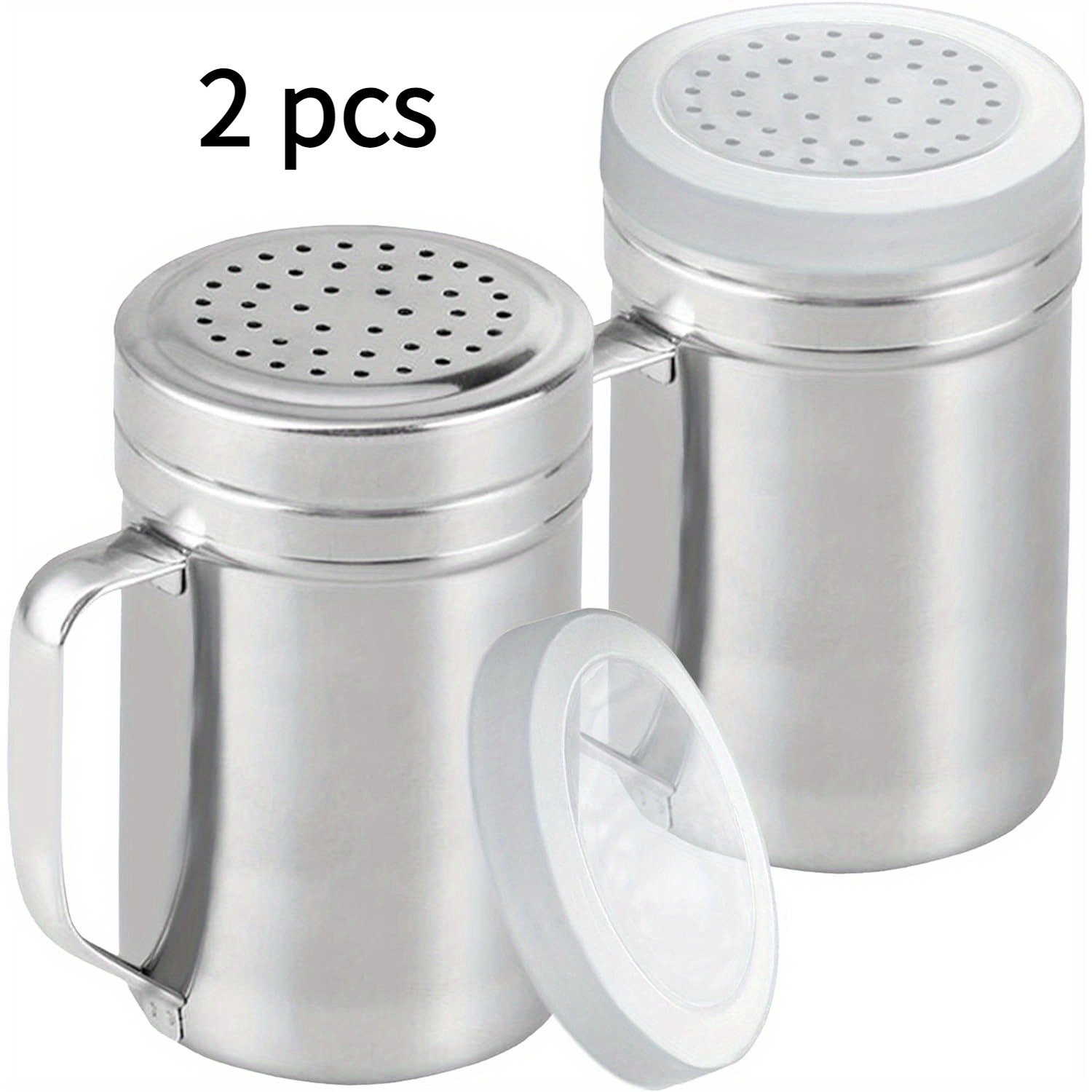Image of Stainless Steel Salt And Pepper Shakers Set With Handles, 10oz - Durable Seasoning Dispensers With Perforated Lids, 2pcs Kitchen Essentials