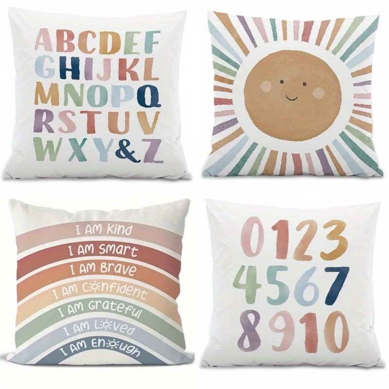 

4pcs Set Of Abc Linen - ' , , ' Inspirational For Nooks & Classroom Decor, For , Bedroom, And , Zip , (inserts Not Included)