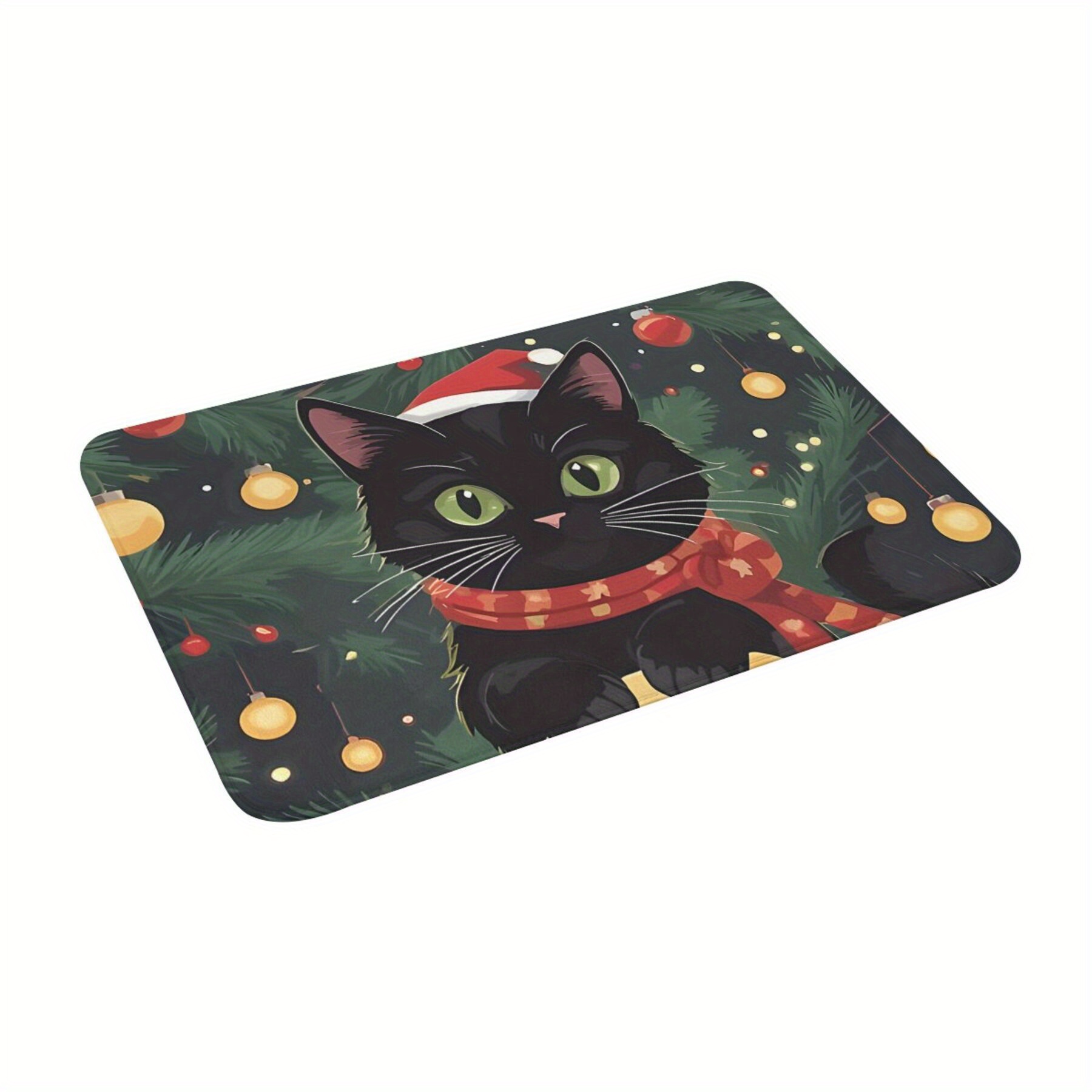 

1pc Black Cat Up In Christmas Tree Pattern Area Rug, Non-slip Carpet Bedroom Mat Welcome Doormat Home Decoration Rug