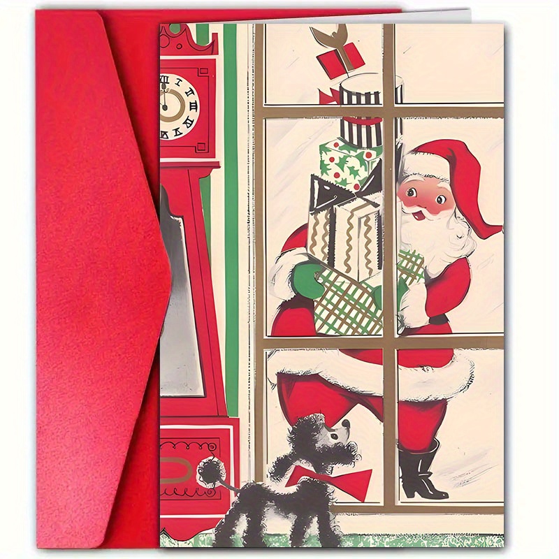 

1pc Vintage Christmas Greeting Card With Envelope - 12cm X 18cm - Retro Santa Claus & Christmas - Christmas, New Year, Birthday - Ideal For Family & Friends - Paper Material