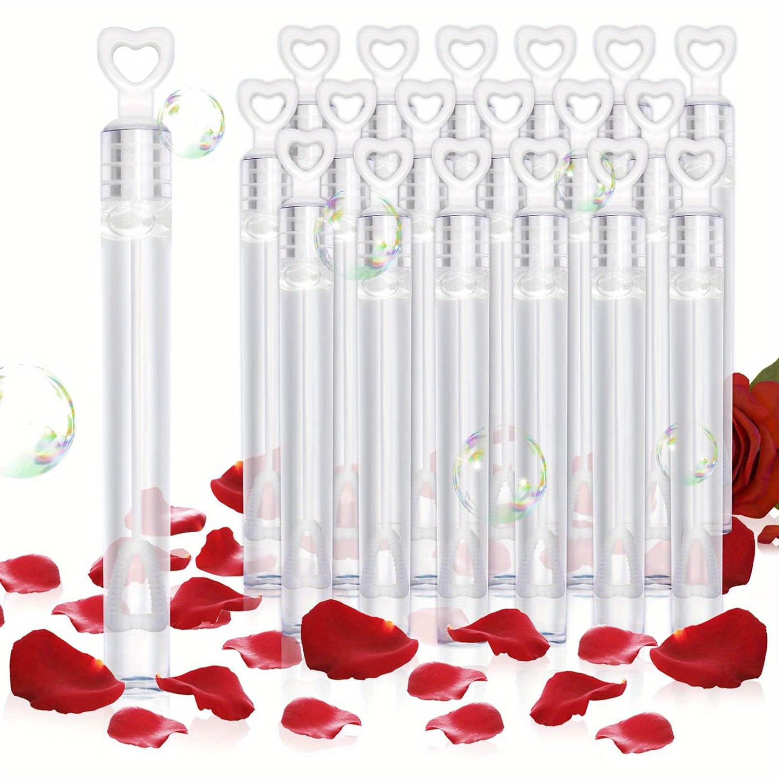 TEMU 120pcs Bubbles For Wedding Party Favors - Mini White Heart Bubble Wand Bulk With Bubbles Refill Solution Toys For Wedding, Anniversary,