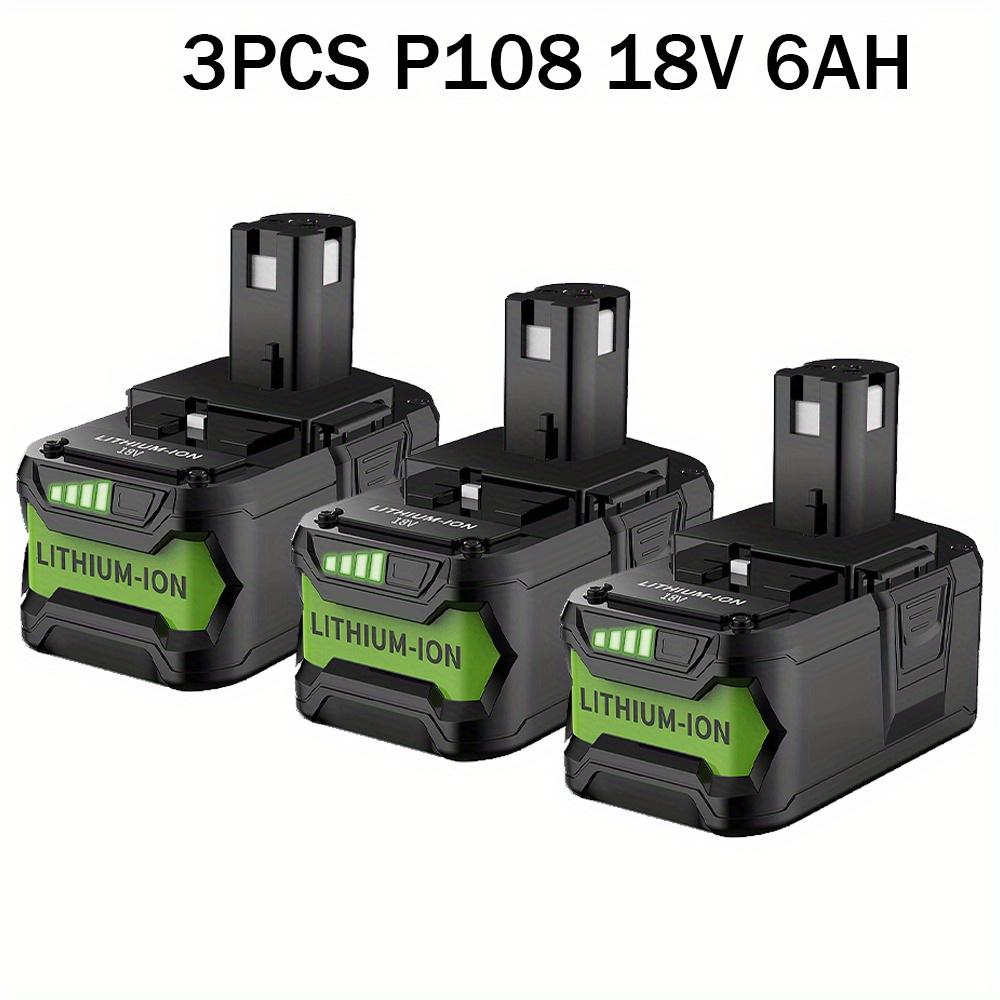 

3x For Ryobi P108 18v High Capacity 6.0ah Battery 18 Volt Lithium-ion P104 P105 P107 P109 Cordless Tools Battery