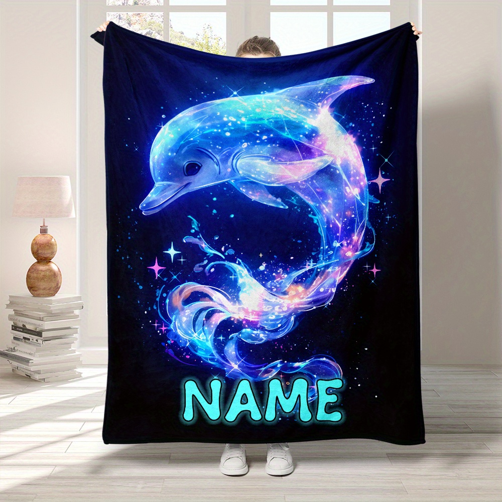 

Personalized Dolphin Jump Flannel Throw Blanket - Soft, Lightweight & Warm For Sofa, Bed, Travel, Camping | Custom Name | Perfect Gift For Parties, Christmas, Easter,