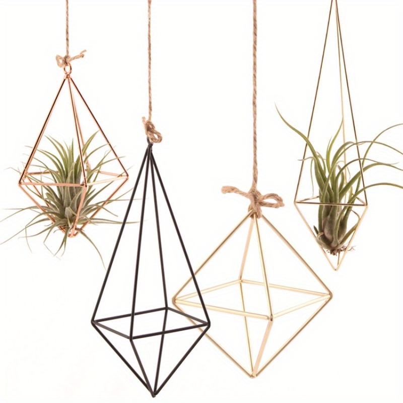 

4pcs Set Of Geometric Metal Air Plant Holders - Indoor/outdoor Decorative Planters With Lightweight, Contemporary Design For Christmas Display