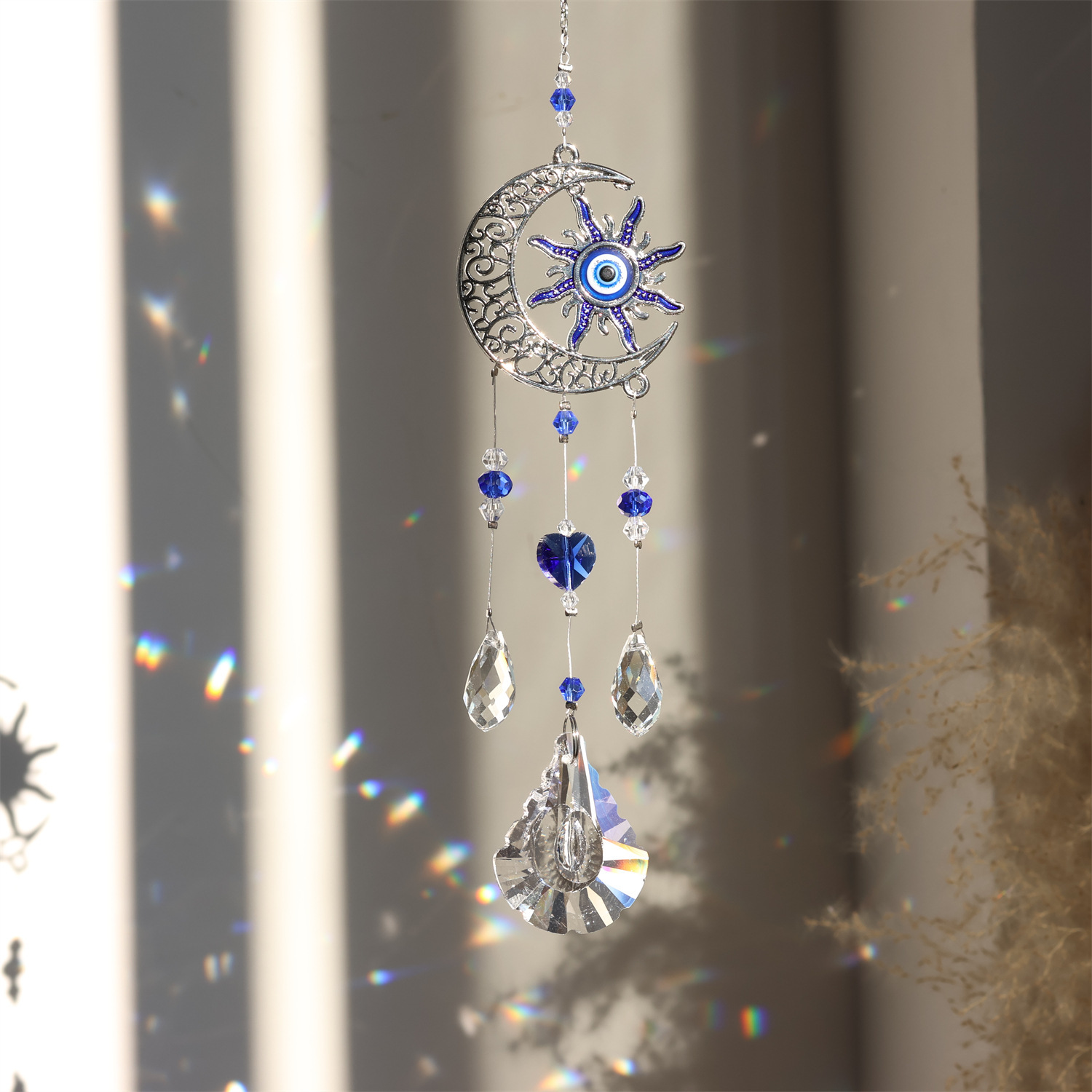 

1pc Evil Eye Crystal Suncatcher Hanging Ornament For Home Decoration, Glass Material